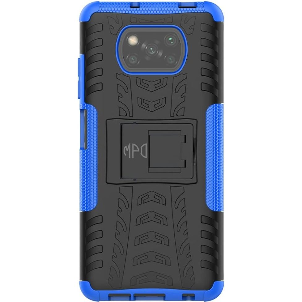 Robuust Xiaomi Poco-X3 Hoesje met Standaard en Glas Schermbeveiliging - Optimale-Bescherming - Ideaal voor Actieve Levensstijl - Blauw