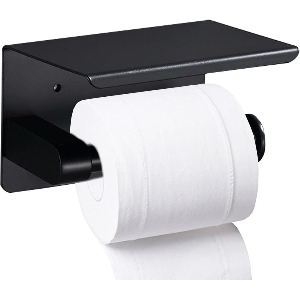 RVS Toiletrolhouder Zonder Boren met Plankje - Zelfklevend en Boorvrij - SUS304 RVS - Multifunctioneel en Stijlvol voor Keuken en Badkamer - Zwart