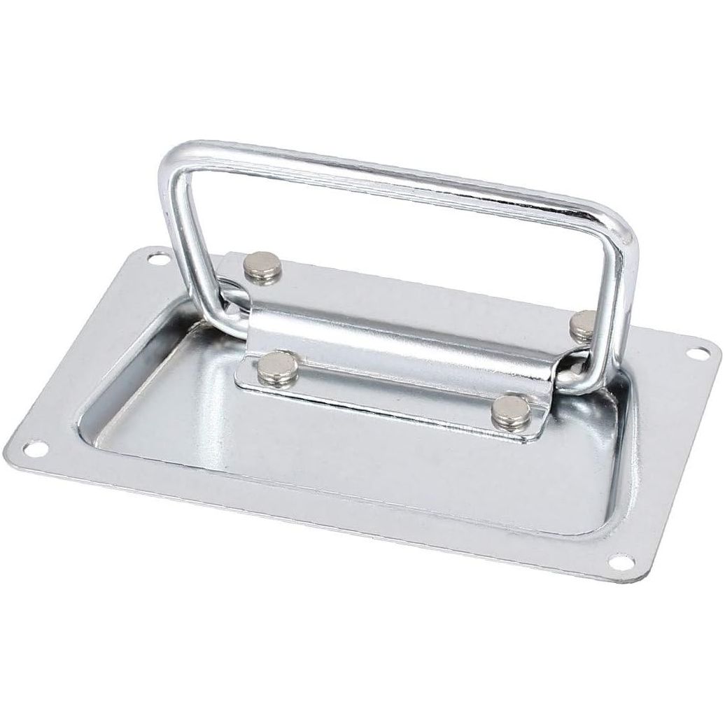 Heavy Duty Inbouw Handgreep – Rechthoekig – Metaal – 132 x 80 mm – Verzinkte Toolbox Greep – Zilver – Voor Aluminium Koffer, Gereedschapskist, Deur of Lade – 4 Gats Bevestiging – Zonder Schroeven