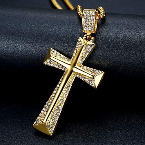 1 Stuk - Klassieke Kruis Hanger Ketting - Roestvrij Staal - Hoogglans Gepolijst - Voor Mannen en Jongens - 22-24 Inch Rolo Ketting - Zilver/Goud/Zwart - Verstelbaar - Religieuze Sieraden - Met Luxe Opbergzakje