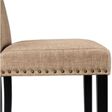 2 stuks eetkamerstoelen met hoge rug – gestoffeerde stoffen dining chairs – Parsons stijl stoel met houten poten – nagelrand afwerking – keukenstoel set khaki – 45.5 x 62 x 103 cm – moderne eetkamerstoelen met verstelbare poten