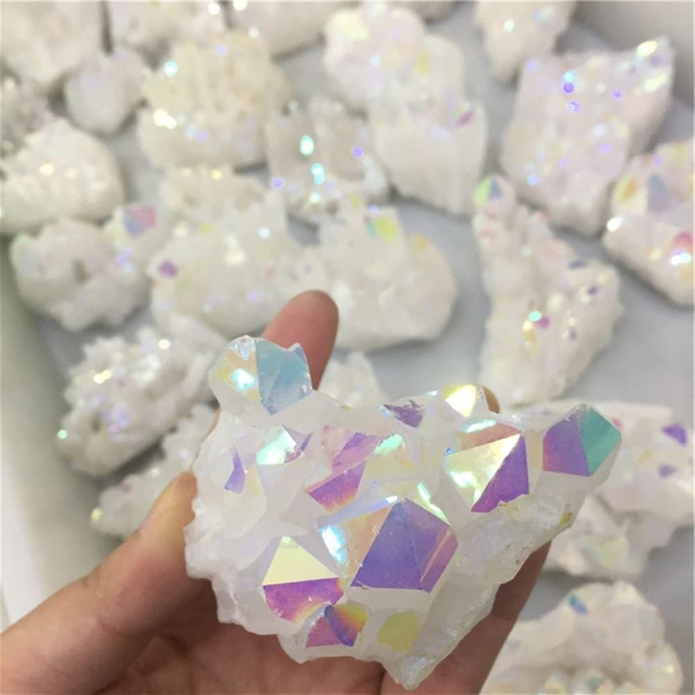 Angel Aura Quartz Kristal Cluster 50g - Witte Bergkristal Punt met Regenboog Glans - Natuurlijke Edelsteen Healing Crystal voor Meditatie Reiki Decoratie Energie Steen en Mineralen Verzameling 3-7cm
