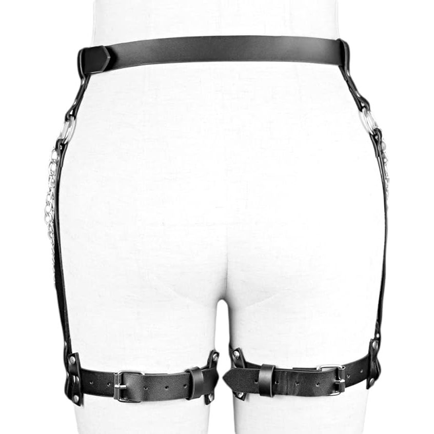 Punk Leren Body Chain – Verstelbare Harness Garter Riem Met Beenbanden – Zwarte Gothic Lichaamsketting Voor Vrouwen – Sexy Leren Heupriem Met Gespen En Metalen Ringen – Voor Festival, Cosplay, Clubwear En Alternatieve Outfits