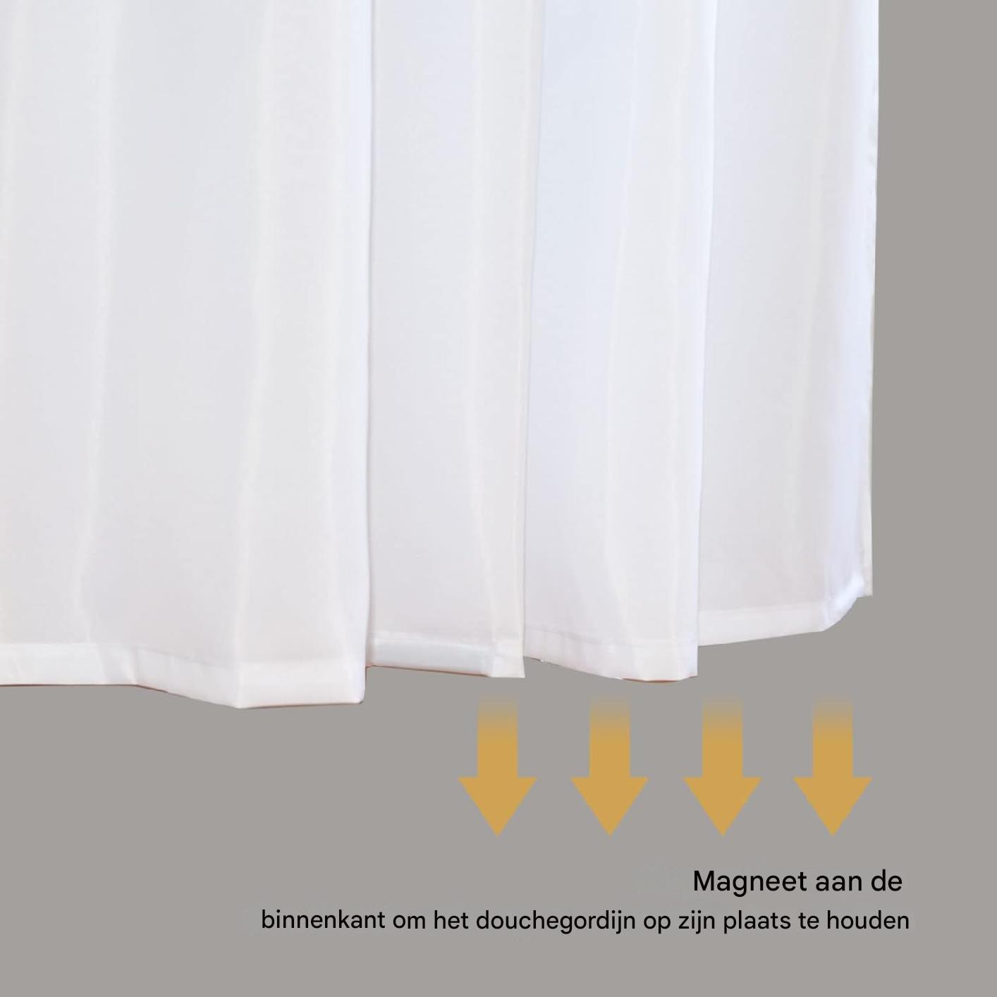 Wit Douchegordijn - 300 x 200 cm - Waterafstotend, Anti-Schimmel Douchegordijn met Magneet - Inclusief Kunststof Haken - Polyester Stof - Oversized Douchegordijn voor Badkamer