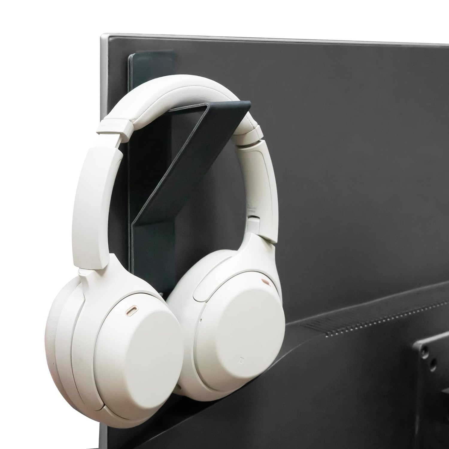 2 Stuks Monitor Montage Hoofdtelefoonhouder in Veganistisch Leer – Oor- en Gamingheadset Wandhaak – Compatibel met Diverse Topmerken  Zwart