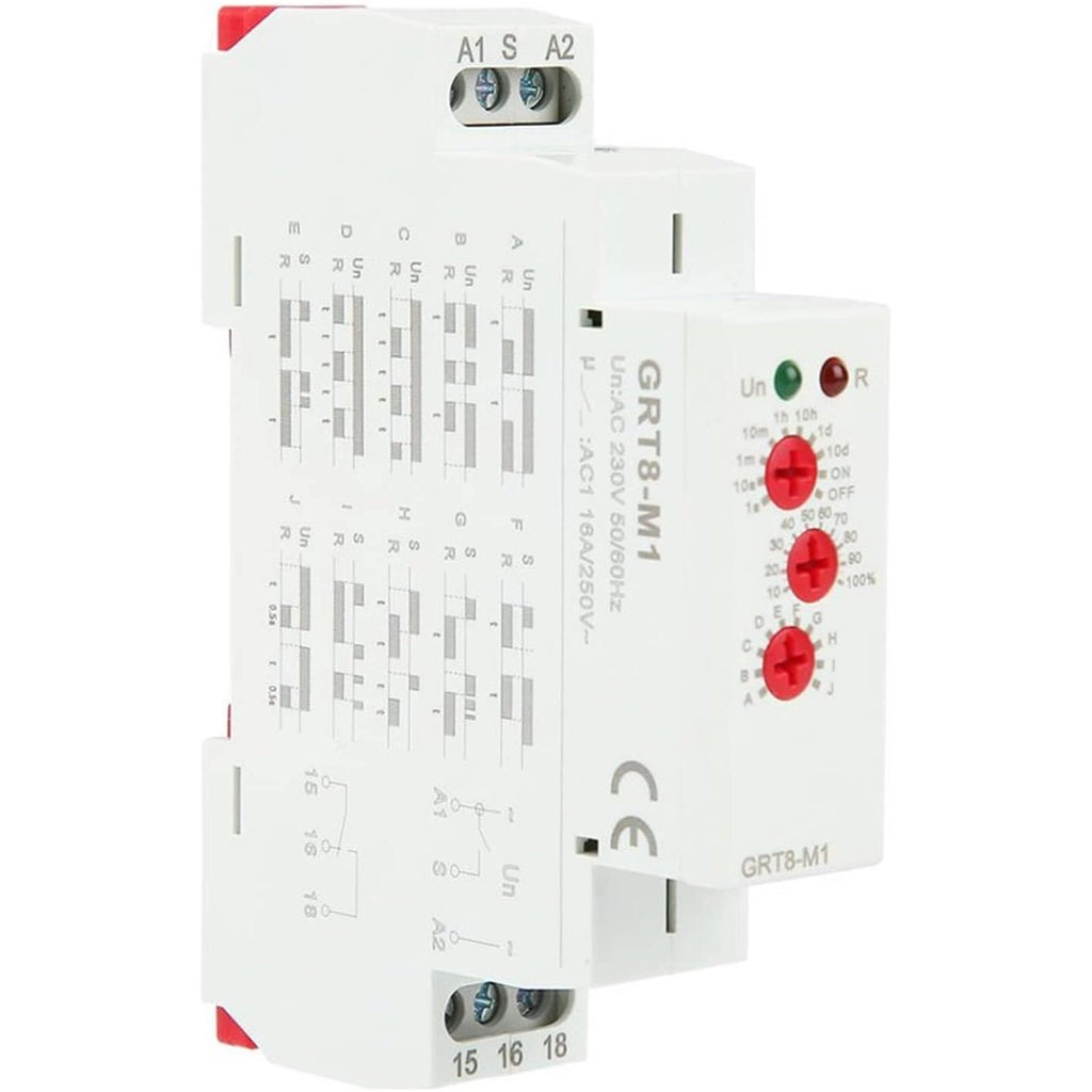 1 Stuk Multifunctioneel DIN Rail Tijdrelais GRT8-M1/M2 16A - Industriële Controle en Automatische Timer Relais (Formaat: AC230V 2xSPDT)