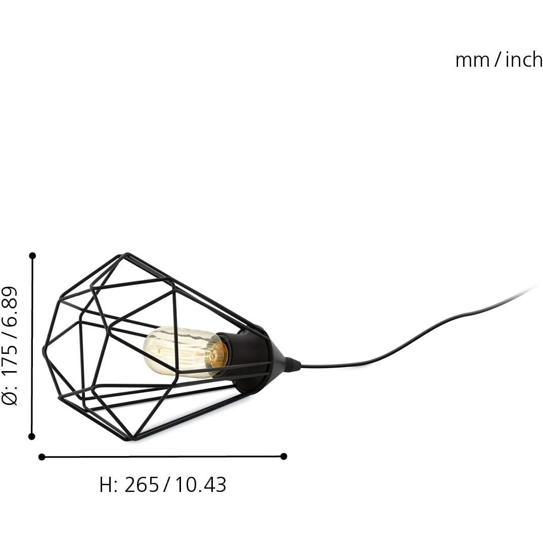 Casalux - Tafellamp - Zwart Stalen Frame - Industrieel Design - E27 Fitting - Exclusief Lichtbron - Hoogte 26,5 cm - Diameter 17,5 cm - Geschikt voor LED Lampen - Met Snoerschakelaar
