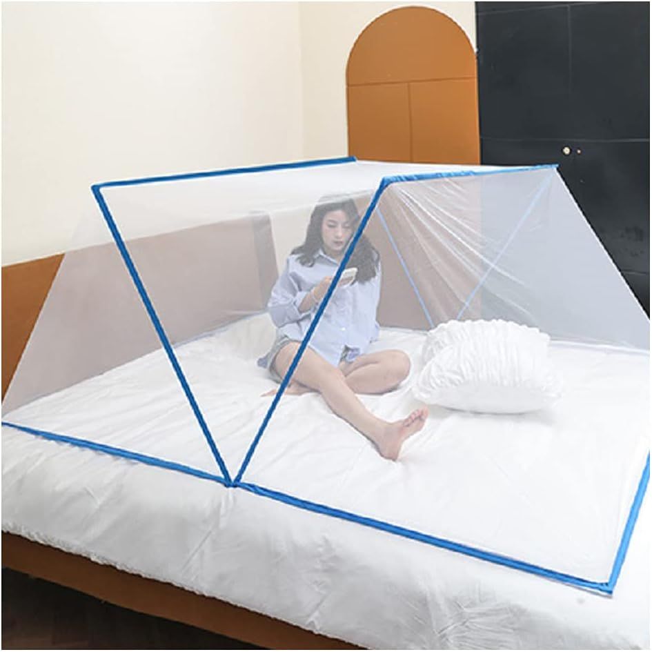 Opvouwbare Draagbare Klamboe voor Volwassenen – 190x100x80cm – Zelfstaand Muskietennet Zonder Bodem – Ademend Polyester Mesh – Anti-Mug & Insectennet voor Binnen, Camping & Reizen – Blauw | Compact & Chemisch Vrij