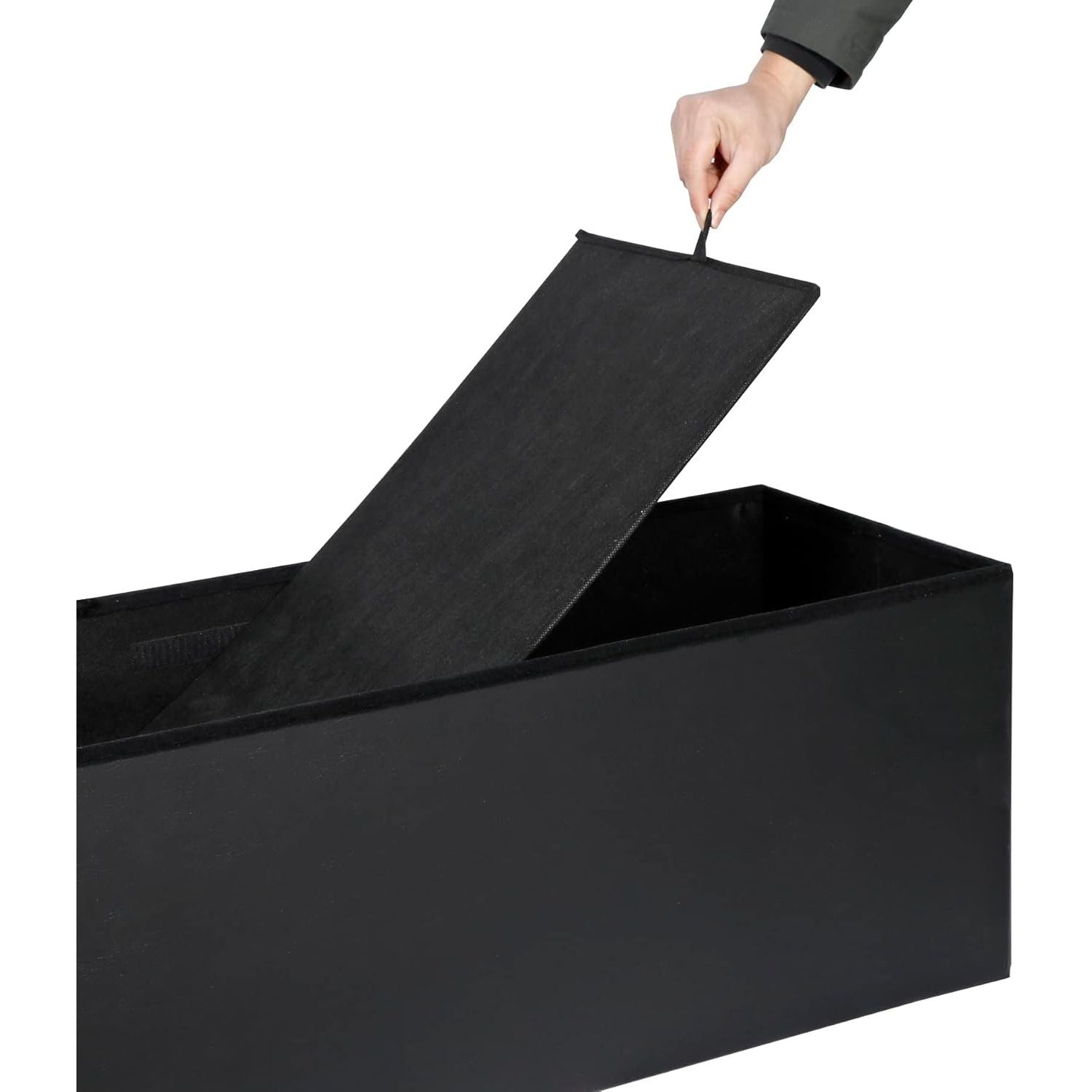 Opvouwbare Opberg Ottoman Bank – 110 cm Kunstleer Voetenbank met Opbergruimte en Gewatteerde Zitting – Draagbare Opbergbank tot 300 kg – Zwart – Voor Woonkamer, Slaapkamer of Hal
