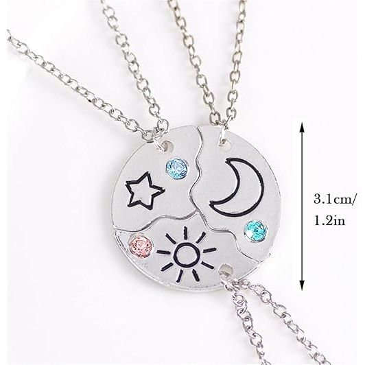 3-Delige Vriendschapskettingen Set - Zilveren Kettingen Voor Vrouwen - Beste Vriendinnen Kettingen Voor 3 Meisjes - Ster, Zon En Maan Kristal Kettingen - Vriendschapssieraden Cadeau Voor Verjaardag, Afstuderen En Speciale Gelegenheden