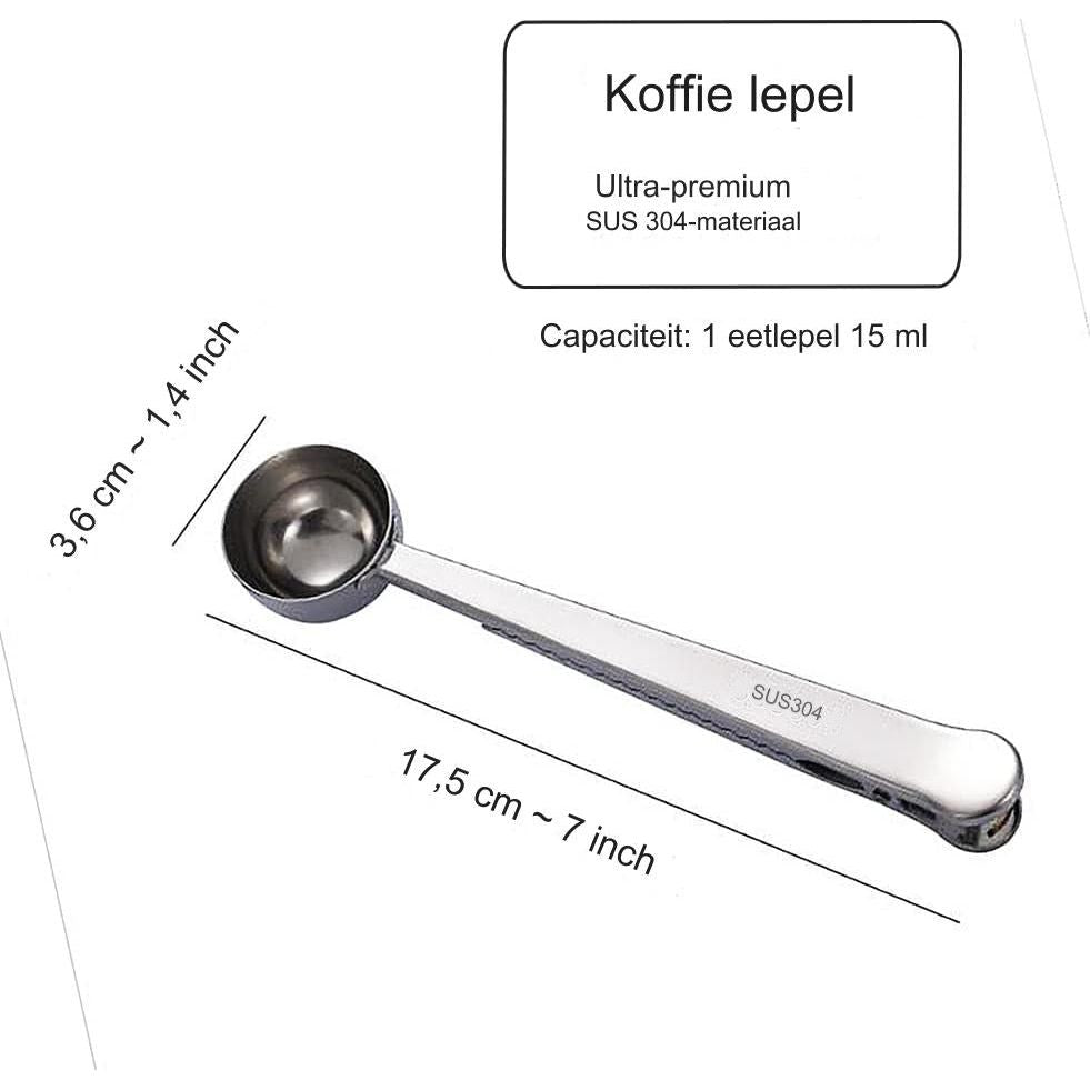 Koffieschepje van 7 Inch met Zakclip, Zilveren Koffieschepje in SUS 304, Koffieaccessoire Koffielepel voor Meten, Afsluiten, Koffiemaatschepje voor Koffiebonen, Melkpoeder