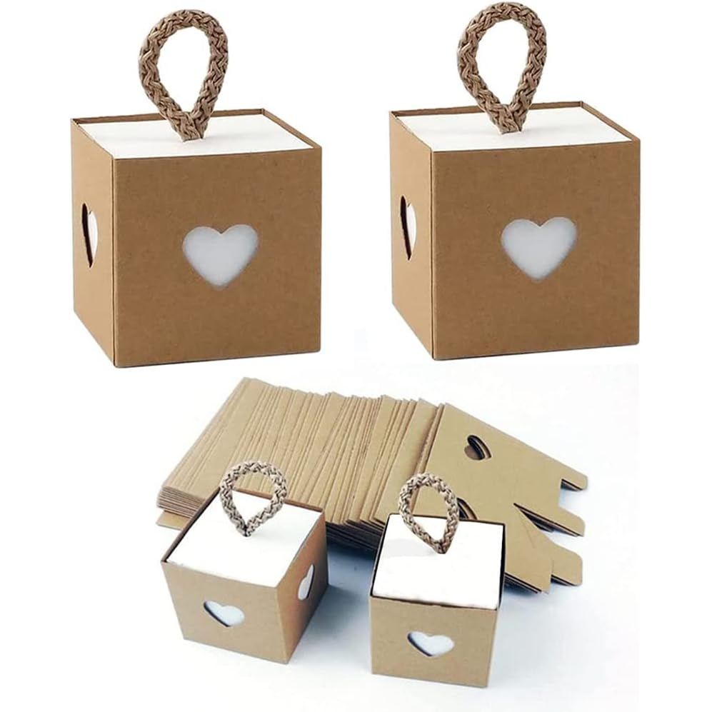 Kraft Papieren Snoepdozen - Vintage Stijl - Ideaal voor Bruiloft en Verjaardagsfeesten - Recyclebaar - Bruin en Wit - Set van 50