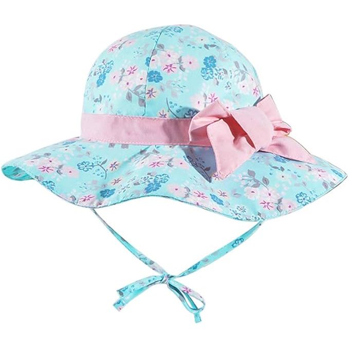 Baby Strandhoed Met Bloemenprint - Blauwe Zonnehoed Voor Baby's - Ademend En Sneldrogend Materiaal - Verstelbare En Comfortabele Pasvorm - Geschikt Voor Zonbescherming Op Strand Of Vakantie Maat 50 - Baby Beach Bucket Hat Blauw Met Bloemen
