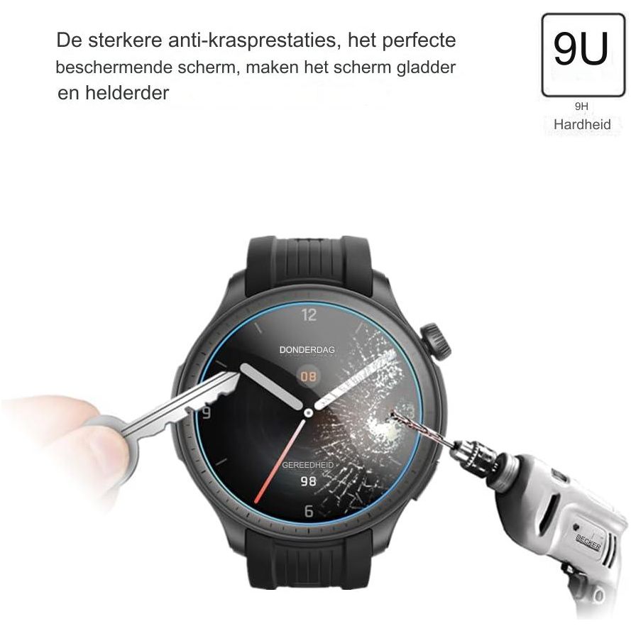 3 Pack - 9H Gehard Glas Screen Protector voor Amazfit Balance Smartwatch - Krasbestendige Tempered Glass Folie - 2.5D Gebogen Randen - Hoge Gevoeligheid - Eenvoudige Installatie met Zuignap - Explosiebestendig - Glanzende Afwerking