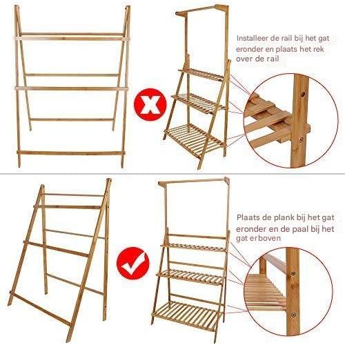 Bamboe Plantenrek – 3-Laags Opvouwbare Plantenstandaard – Plantentrap met Ophangrek – Bloementrap voor Binnen & Buiten – Houten Plantenhouder – Decoratief Bloemenrek – 100 x 40 x 96 cm – Inclusief Tuingereedschap & Haken – Ruimtebesparend & Stevig
