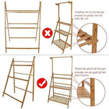 Bamboe Plantenrek – 3-Laags Opvouwbare Plantenstandaard – Plantentrap met Ophangrek – Bloementrap voor Binnen & Buiten – Houten Plantenhouder – Decoratief Bloemenrek – 100 x 40 x 96 cm – Inclusief Tuingereedschap & Haken – Ruimtebesparend & Stevig