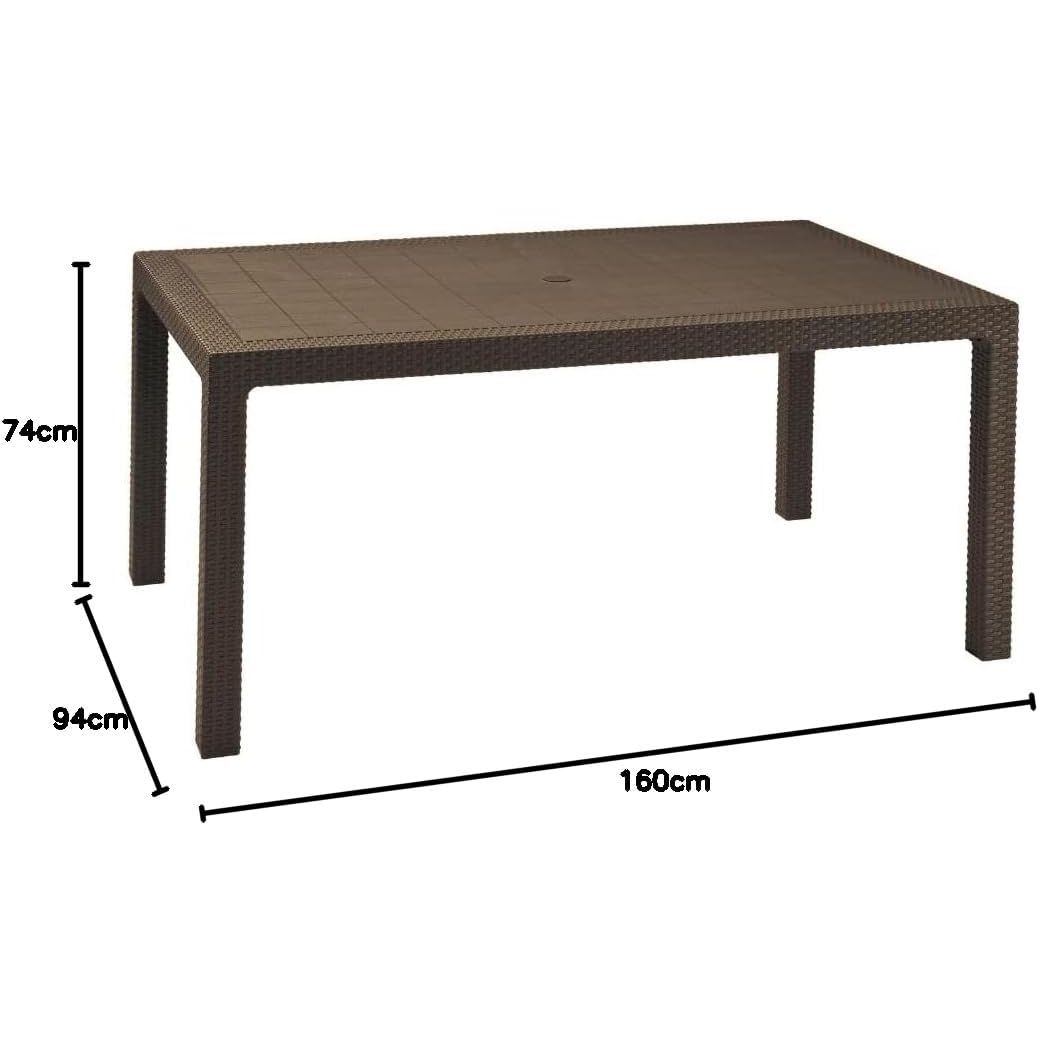 Keter Melody Tuintafel Rechthoekig – Kunststof Eettafel voor Buiten – Rattanlook – Onderhoudsarm & Weerbestendig – 160x94x74,5 cm – 6-Persoons – Bruin – Outdoor Loungen & Dineren