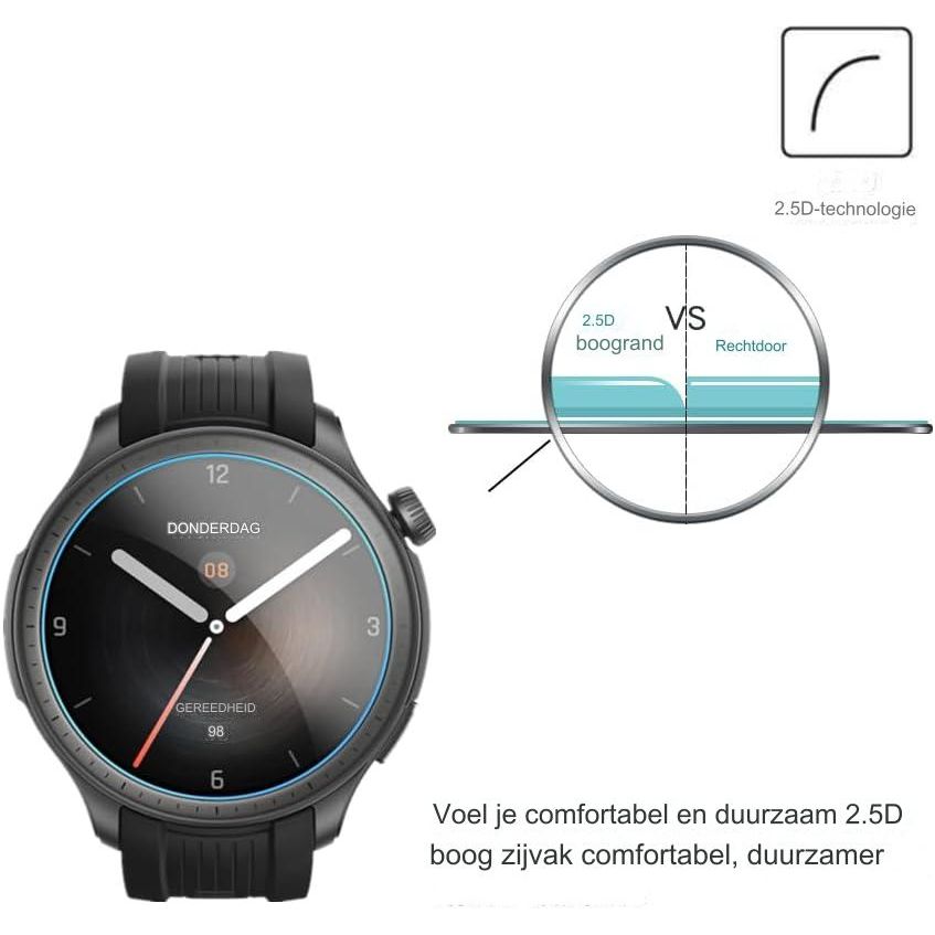 3 Pack - 9H Gehard Glas Screen Protector voor Amazfit Balance Smartwatch - Krasbestendige Tempered Glass Folie - 2.5D Gebogen Randen - Hoge Gevoeligheid - Eenvoudige Installatie met Zuignap - Explosiebestendig - Glanzende Afwerking
