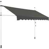 COSTWAY Verstelbare Balkonmarkies - 395 cm Breed - Hoogte 200-300 cm - UV- en Waterbestendige Zonneluifel - Aluminium en Oxford Weefsel - Inclusief Handmatige Korbel - Geen Boren Nodig - Grijs