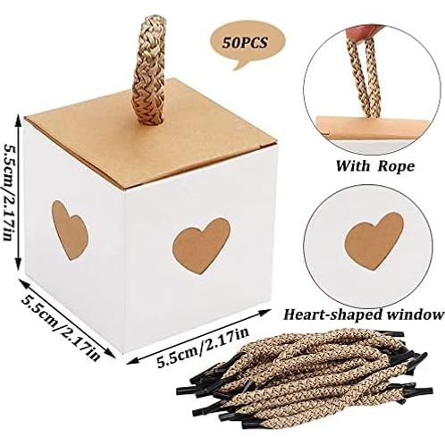 Kraft Papieren Snoepdozen - Vintage Stijl - Ideaal voor Bruiloft en Verjaardagsfeesten - Recyclebaar - Bruin en Wit - Set van 50