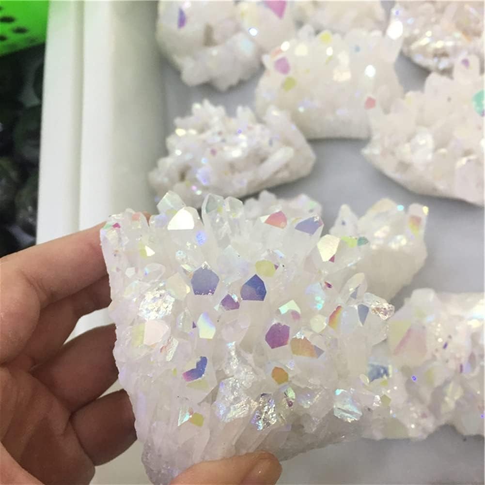 Angel Aura Quartz Kristal Cluster 50g - Witte Bergkristal Punt met Regenboog Glans - Natuurlijke Edelsteen Healing Crystal voor Meditatie Reiki Decoratie Energie Steen en Mineralen Verzameling 3-7cm