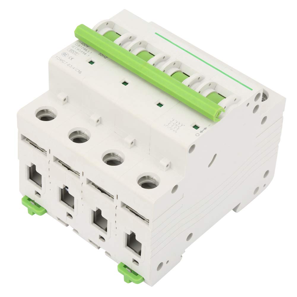 Automatische Schakelaar - 16A - 4-Pool AC 380V/415V - Type C - Miniatuur Aardlekschakelaar - Overbelasting- en Kortsluitbeveiliging - 6KA Schakelcapaciteit - Railmontage - CE, CCC en TÜV Gecertificeerd