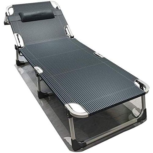 Opvouwbare Ligstoel – Draagbaar Campingbed voor Volwassenen en Kinderen – Sterke Stalen Constructie met Dubbel Laags 1200D Oxford Stof – Comfortabel Strandbed, Reisbed of Logeerbed – Inklapbaar Vouwbed met Hoofdkussen – Groen Gestreept Ontwerp