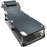 Opvouwbare Ligstoel – Draagbaar Campingbed voor Volwassenen en Kinderen – Sterke Stalen Constructie met Dubbel Laags 1200D Oxford Stof – Comfortabel Strandbed, Reisbed of Logeerbed – Inklapbaar Vouwbed met Hoofdkussen – Grijs Gestreept Ontwerp