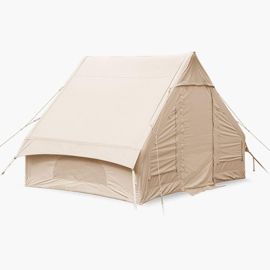 Opblaasbare Katoenen Tent – Luxe Outdoor Camping Cabin Tent met Pomp – 4-Seizoenen Waterdichte Canvas Tent zonder Stokken – 3-4 Personen – 210×300×200 cm – Khaki