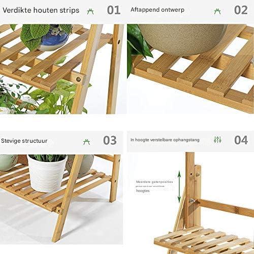 Bamboe Plantenrek – 3-Laags Opvouwbare Plantenstandaard – Plantentrap met Ophangrek – Bloementrap voor Binnen & Buiten – Houten Plantenhouder – Decoratief Bloemenrek – 100 x 40 x 96 cm – Inclusief Tuingereedschap & Haken – Ruimtebesparend & Stevig