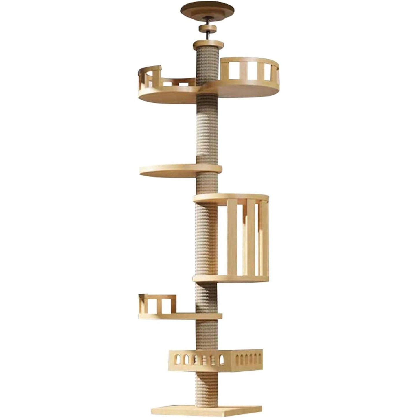 RUYICZB Kattenklimtoren van Vloer tot Plafond – Verstelbare Hoogte 255-265 cm (100-104 Inch), Luxe Kattenboom met Kattenhuis, Hangmat, Krabpalen en Speelplateaus – Ruimtebesparende Klimboom voor Binnenkatten