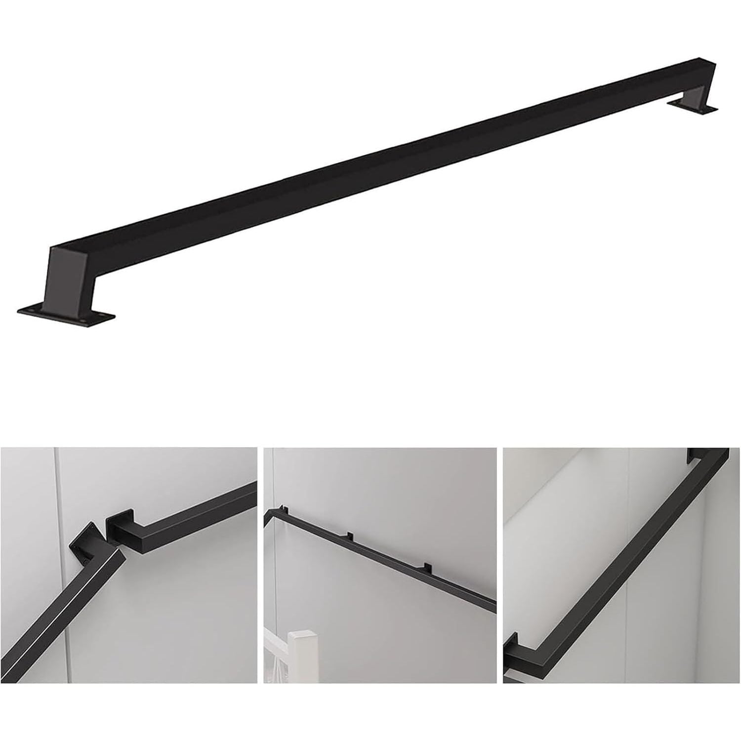 Moderne Trapleuning van Smeedijzer – Compleet Wandbevestigingspakket voor Binnen en Buiten – Sterke Metalen Leuning met Vierkante Buis en Antiroest Coating – Industrieel Design, Inclusief Bevestigingsmateriaal – Lengte 165 cm