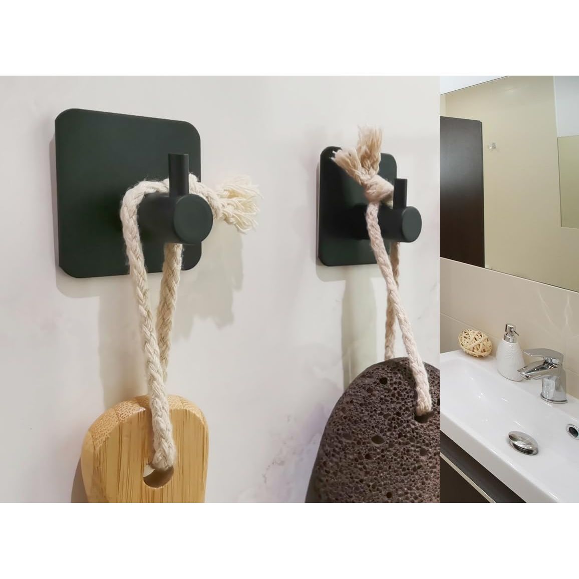 4 Delige Set Zelfklevende Wandhaken - Gemaakt van Zwart Roestvrij Staal - Eenvoudige Installatie Zonder Boren - Sterk, Duurzaam en Waterdicht - Ideaal voor Keuken, Badkamer en Kantoor Use