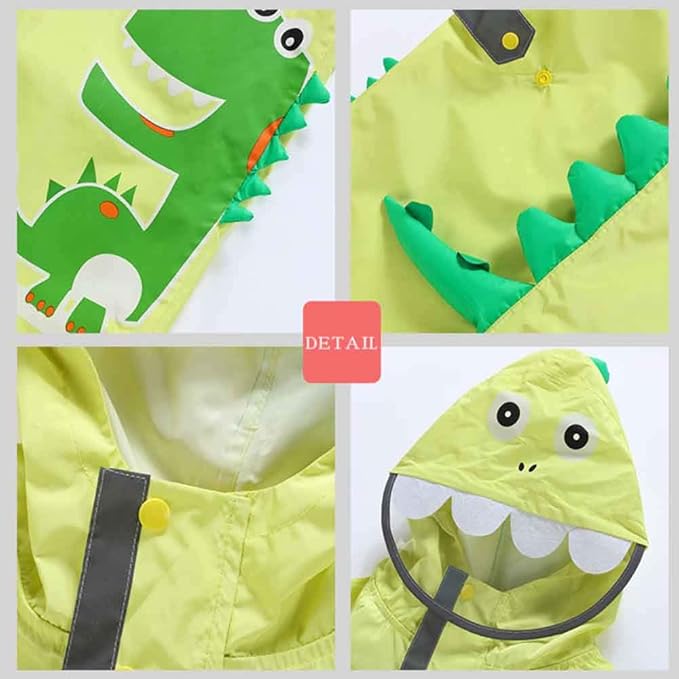 Ademende Kinderen Regenjas - T-Rex Dinosaurus -  Jongens Meisjes - Regenoverall met Capuchon en Reflectoren - Waterdichte Regenponcho - Schattig Dierenpatroon - Lichtgewicht en Herbruikbaar - Voor Kinderen 3-5 Jaar - voor School en Outdoor Activiteiten