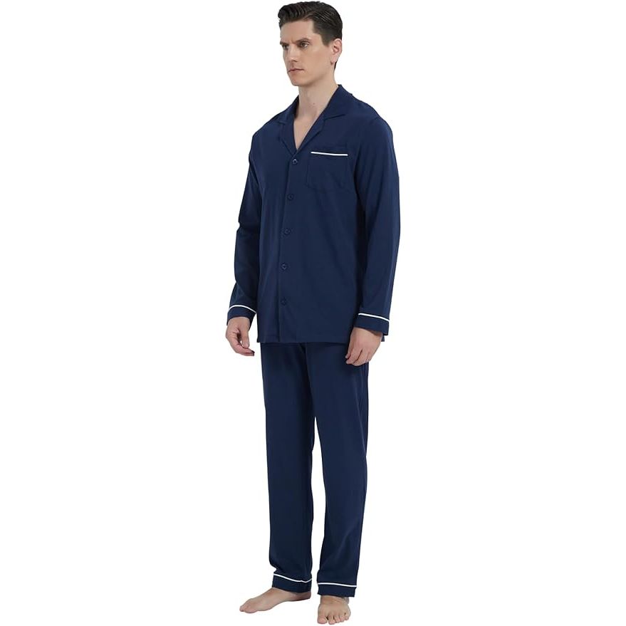2 Delig - Heren Pyjama Set  - Lange Mouwen - 100% Katoen - Knopen-Down Nachtkleding - Zachte en Ademend Lounge Set - Met Notch Kraag en Zijzakken - Perfect voor Slapen en Ontspannen
