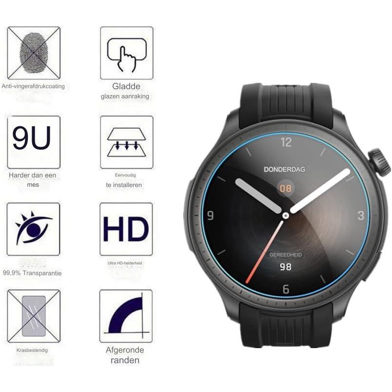 3 Pack - 9H Gehard Glas Screen Protector voor Amazfit Balance Smartwatch - Krasbestendige Tempered Glass Folie - 2.5D Gebogen Randen - Hoge Gevoeligheid - Eenvoudige Installatie met Zuignap - Explosiebestendig - Glanzende Afwerking