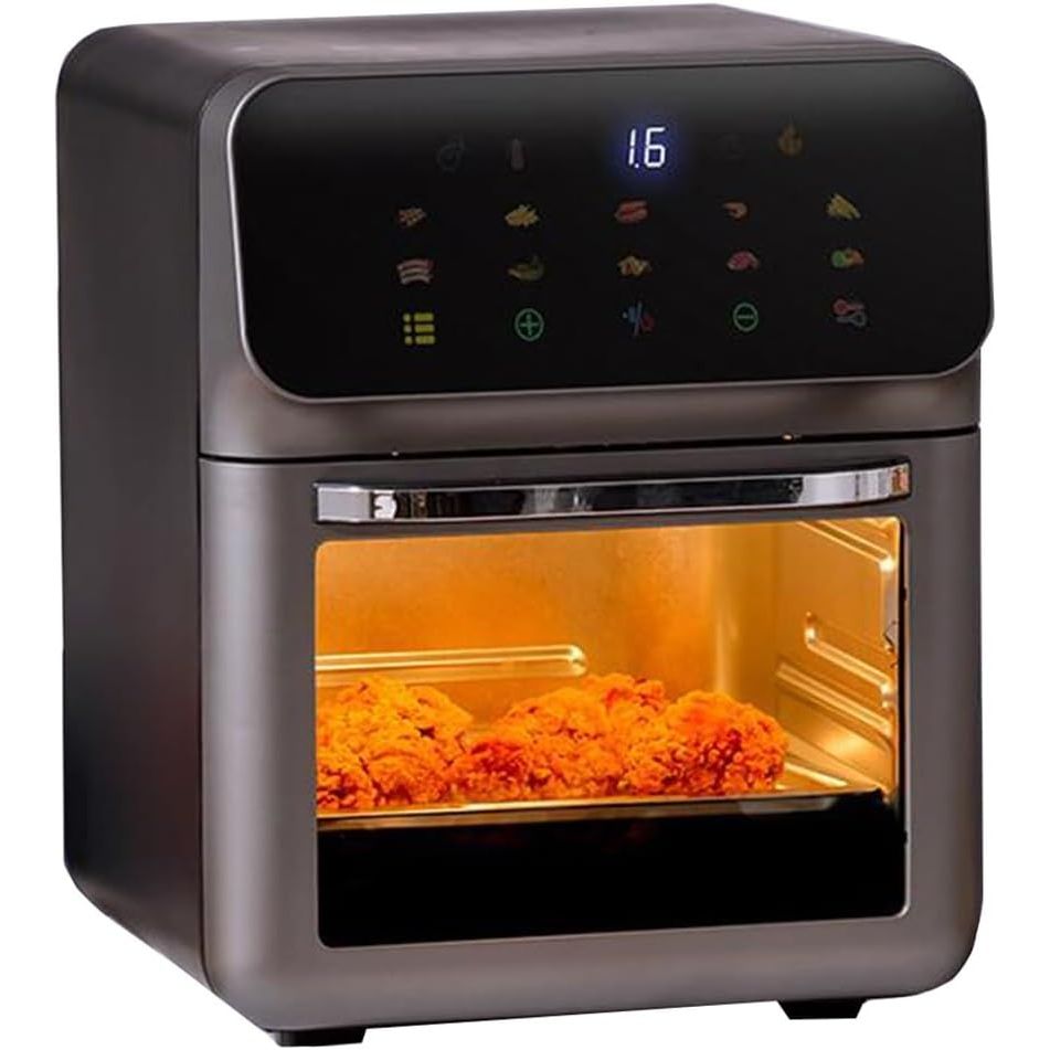 DT Airfryer XXL – Heteluchtfriteuse &amp; Mini Oven – 12L Inhoud – 1350W – RVS Behuizing – Tot 5 Personen – Multifunctionele Air Fryer met 8 Voorinstellingen – Minder Vet, Meer Smaak – Zwart/Zilver