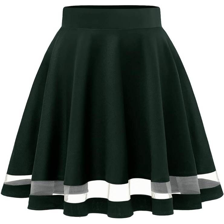 Dames Mini Skaterrok – Maat S – Hoge Taille A-Lijn Rok – Stretchy Effen Plissé Rok Voor Casual Outfits, School, Feest Of Club – Retro Stijl – Verkrijgbaar In Diverse Kleuren En Patronen - Groen