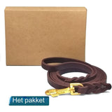 Gevlochten Lederen Hondenriem - 1.8m Lange Trainingsriem Voor Honden - Echt Leer Met Handgeweven Design - Massieve Messing Haaksluiting - Stevige En Comfortabele Riem Voor Dagelijkse Wandelingen en Trainingen - 6ft - Bruin