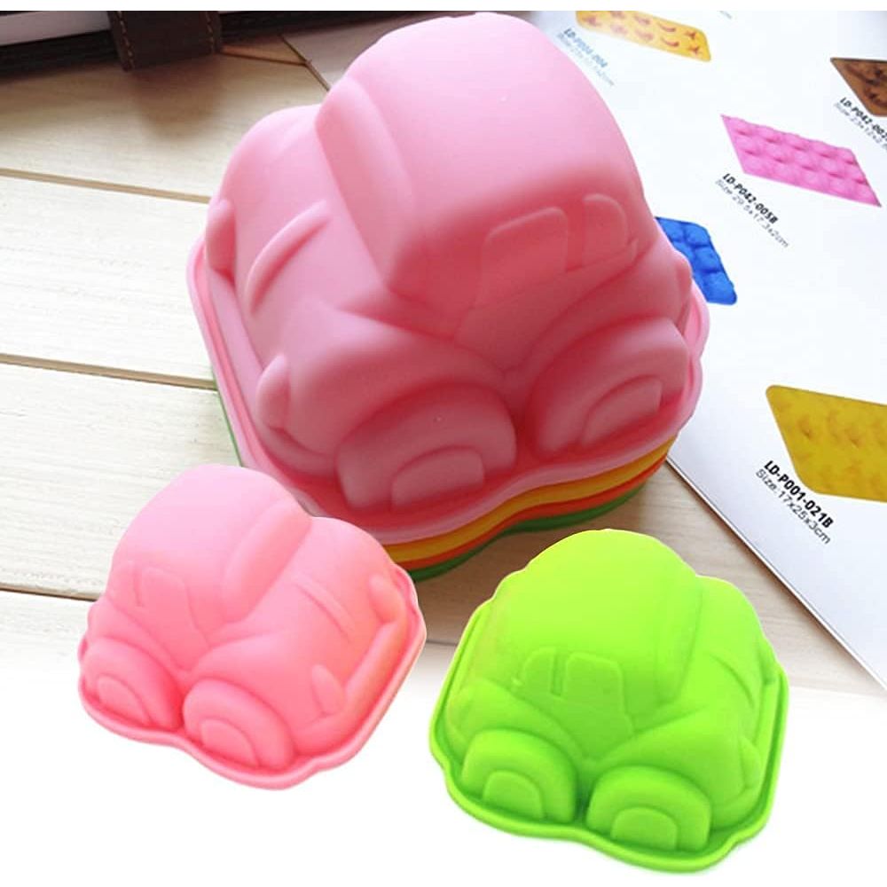 4 Stuks - Silicone Bakvormen - 3D Cartoon Auto Design - Ideaal voor Fondant, Gelei, Chocolade - Kindvriendelijk - Hittebestendig tot 230°C - Perfect voor Feestjes & Creatief Bakken - Willekeurige Kleur - Set van 4