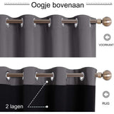 2 Stuks - Verduisterende Gordijnen - Lange Gordijnen Met 240 cm Lengte - Volledige Schaduw Venstergordijnen Grijs Met Oogringen - Privacy Bescherming Met Zwarte Voering Voor Slaapkamer/Woonkamer - 140 cm Breed - Thermisch Geïsoleerd