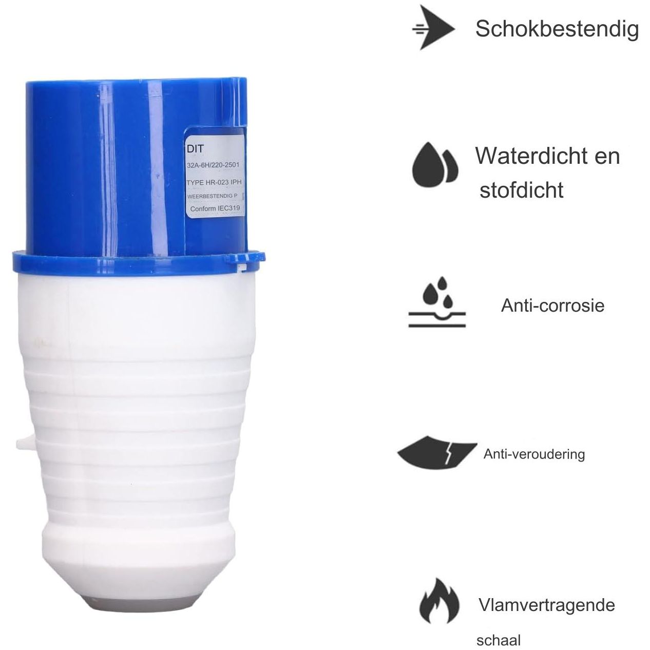 Robuuste Industriële CEE-Stekker - Waterdichte 3-pins IP44 CEE-Stekker van 32A, EU-Stecker 220-250V Blauw, Essentieel voor Betrouwbare Elektrische Aansluitingen in de Industrie, Geschikt voor Zware Belastingen en Veeleisende Omgevingen (HR-023 Mannelijk)