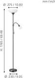 UP 2 Vloerlamp - Slank Design in Nikkel-Nero Staal - Witte Kunststof en Glazen Kappen - Twee E27 Lichtpunten - In-Line Schakelaar - Hoogte 1765mm