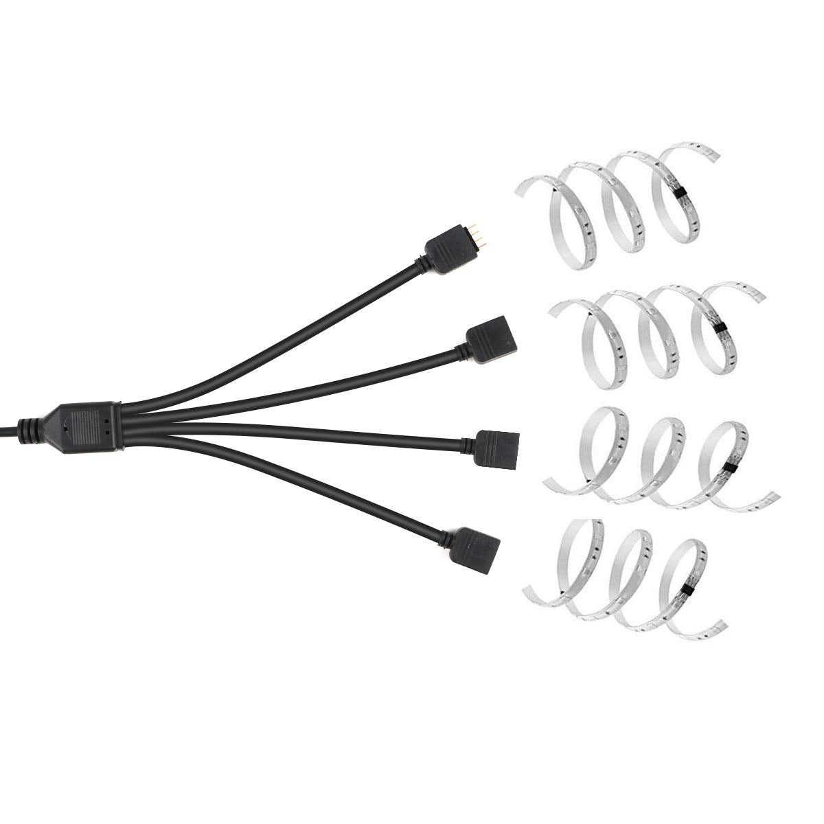 2 Stuks - LED Strip Connector - 4-Pins RGB Splitter Kabel Voor LED Strip - 1 naar 4 Poorten - Voor LED Kleurveranderende Strips - 30cm Lengte - Inclusief 12 x 4-Pin Connectoren - Ideaal voor 5050/3528 LED Strips