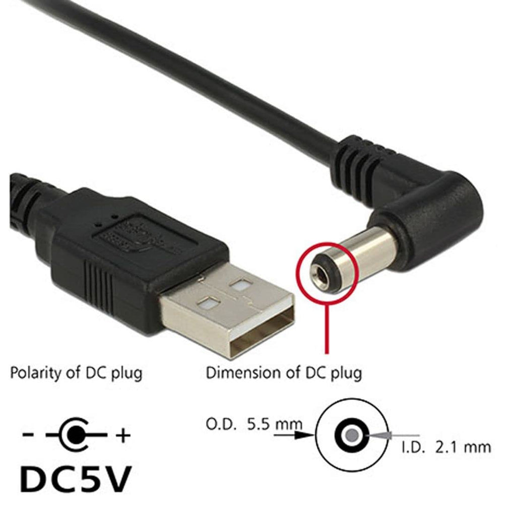 USB 2.0 A-Male naar 90° Haakse 5.5 x 2.5mm DC 5V Voedingskabel - 80cm - voor Tablets en Smartphones - OTG Host Adapterfunctie