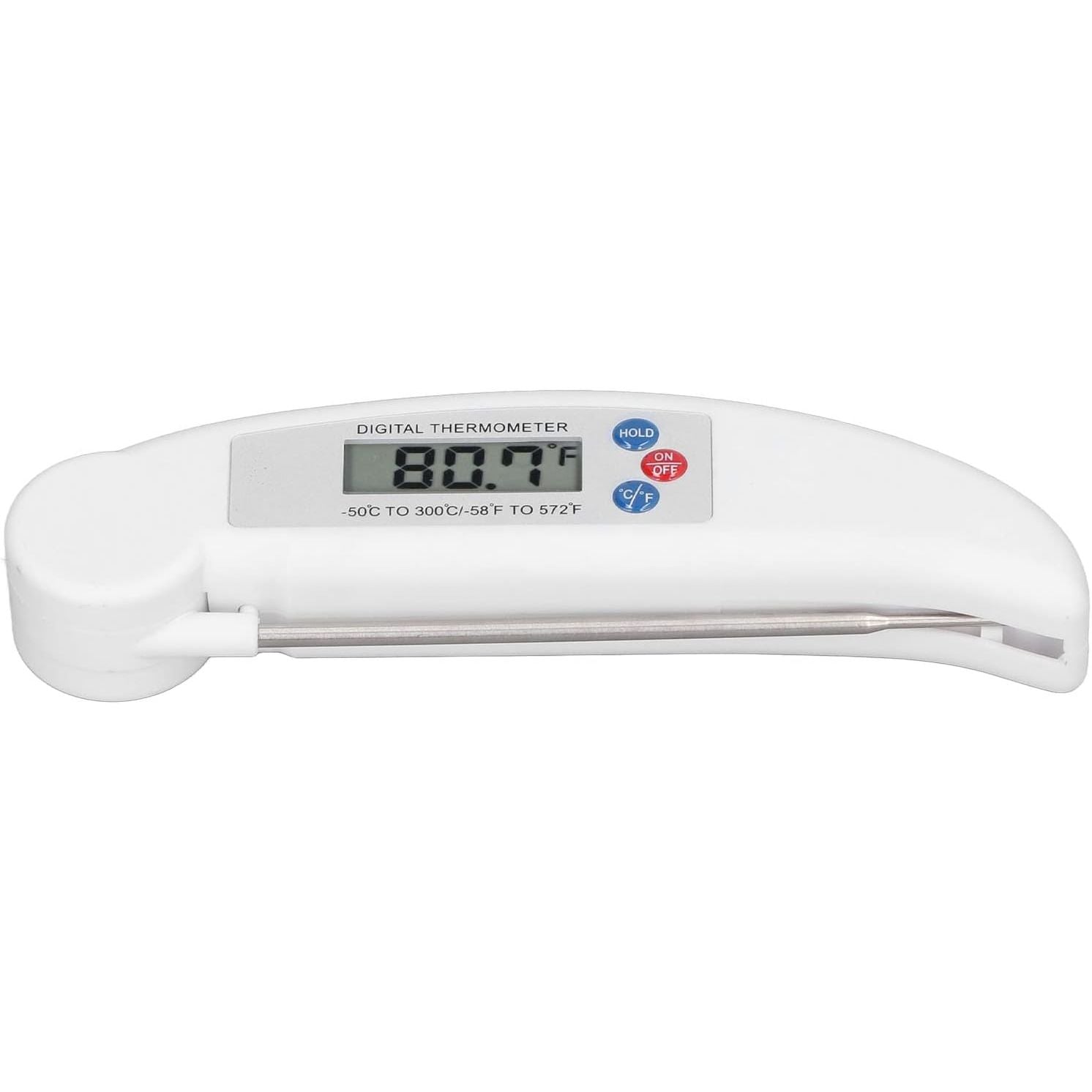Digitale Vleesthermometer met Kalibratiefunctie – Direct Afleesbare Food Thermometer met RVS Sonde, Inklapbaar Ontwerp & ABS Behuizing – Snelle Temperatuurmeting van -50°C tot 300°C voor BBQ, Bakken, Frituren & Koken (Wit)