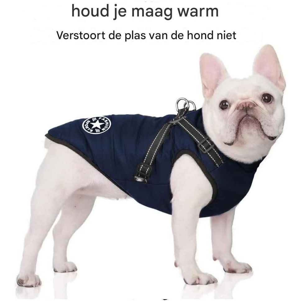 Voarge Hondenjas 5XL | Wintervest met Harnas | Waterdicht, Reflecterende Strepen, Machinewasbaar | Blauw