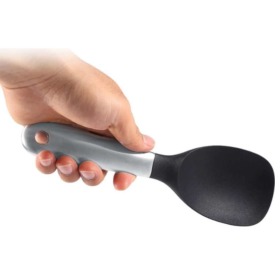 Premium Roestvrijstalen Siliconen Rijstlepel - Antikleef en Eenvoudig Te Reinigen - Ideaal voor Dagelijks Gebruik - Duurzaam en Betrouwbaar Keukengerei - 23*7 cm - Zwart