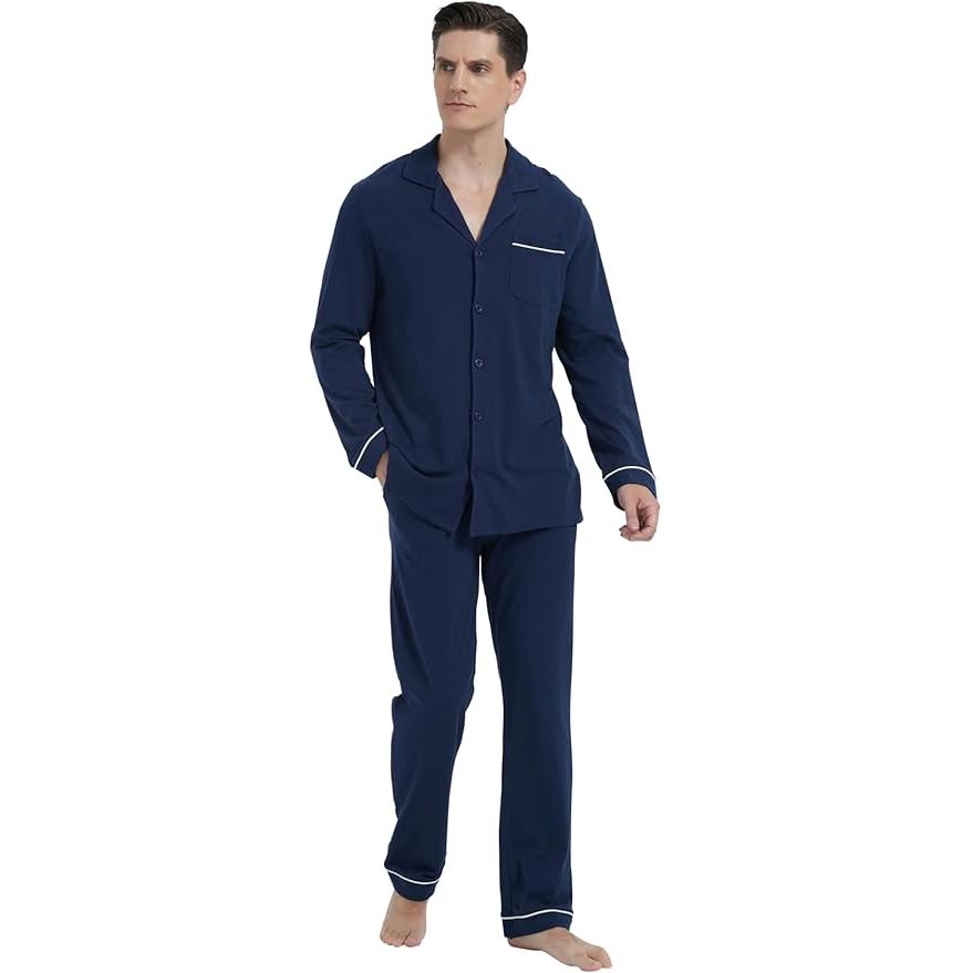 2 Delig - Heren Pyjama Set  - Lange Mouwen - 100% Katoen - Knopen-Down Nachtkleding - Zachte en Ademend Lounge Set - Met Notch Kraag en Zijzakken - Perfect voor Slapen en Ontspannen