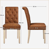 2 Stuks - Eetkamerstoelen met Hoge Rugleuning - Kunstleer met Zachte Vulling - Houten Poten - Ergonomisch Ontwerp - Retro Bruin - Voor Keuken, Eetkamer of Woonruimte